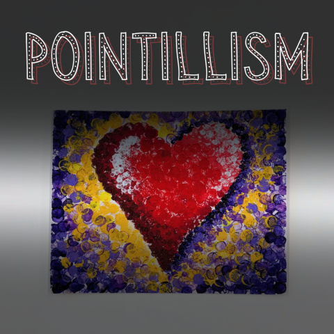 Image depicts the word Pointillism with a picture of the example below the title.